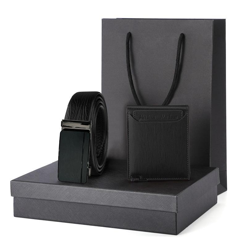 [Two-layer cowhide] Men's tree pattern leather belt wallet gift set gift box men's business brand belt