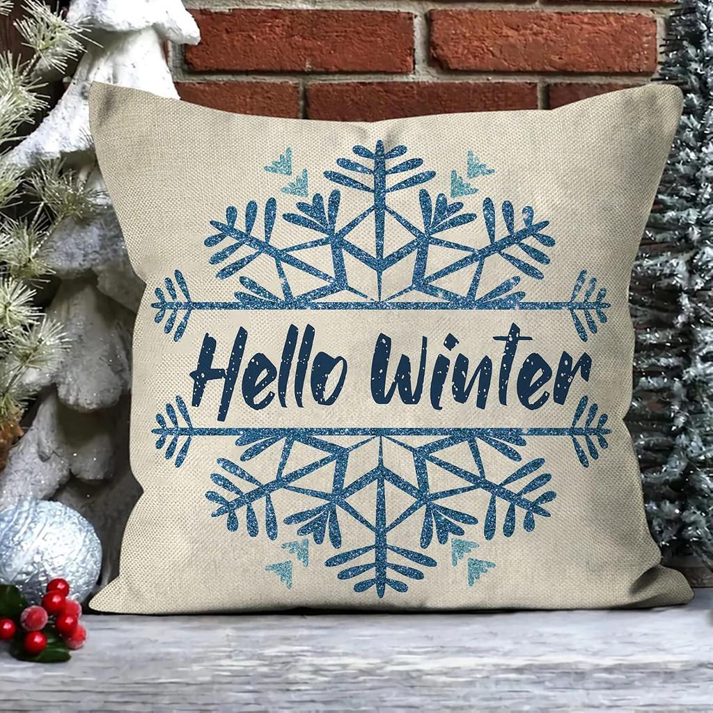 4-Pack Winter Gnome Throw Pillow Covers - Reversible Linen Cushion Cases With Zipper, Contemporary Snowflake Seasonal