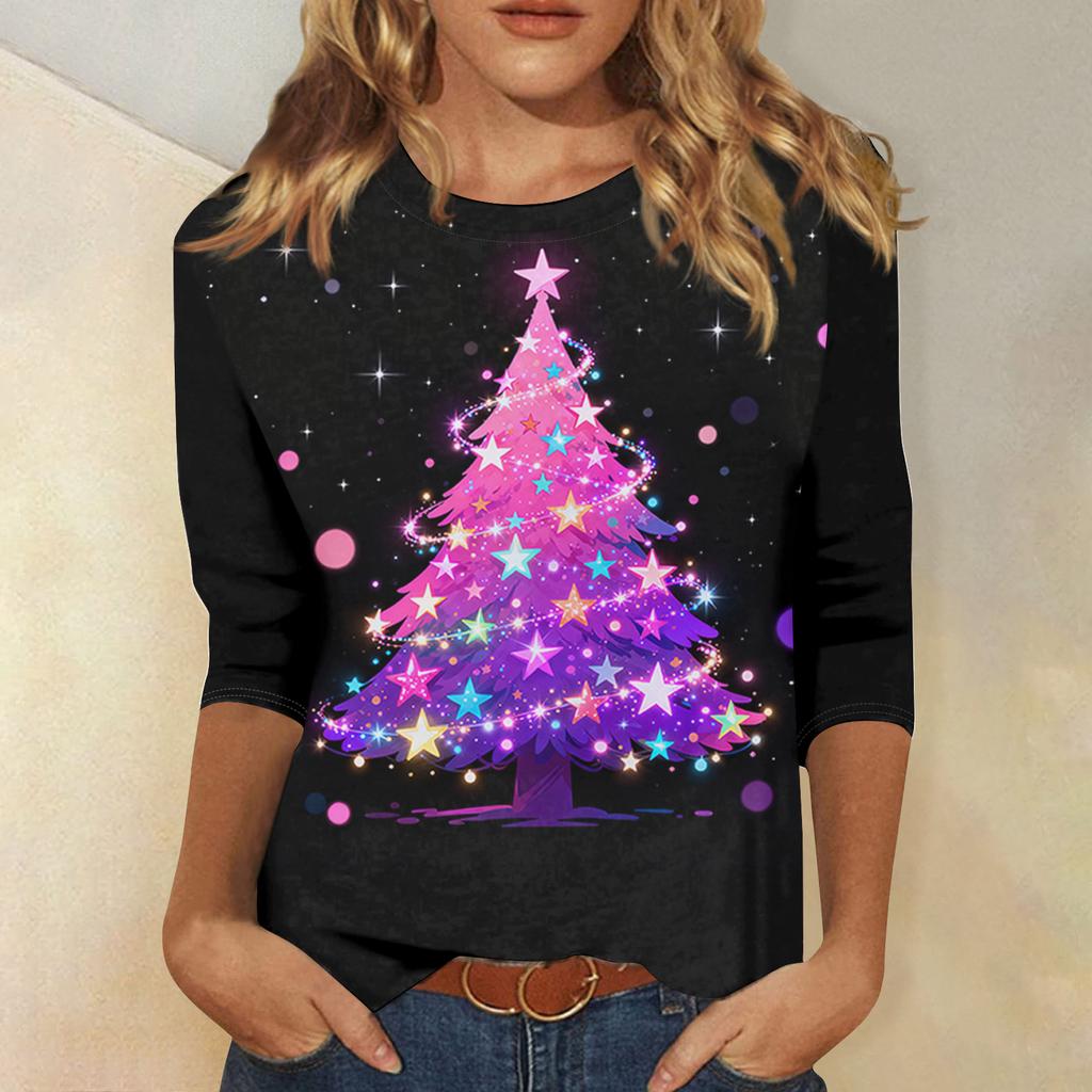 Women's Loose Comfortable Casual Fashion V-Neck Christmas Print Long Sleeve Hoodie