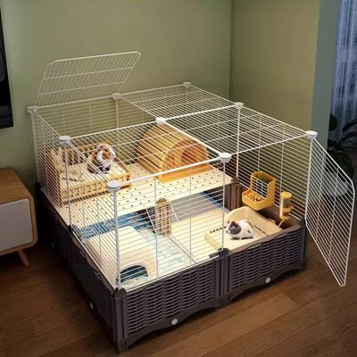 Guinea Pig Cage Mansion with Toilet Double Layer Enclosed Platform for Dutch Pigs Spacious Landscape Habitat Large Rodent Home