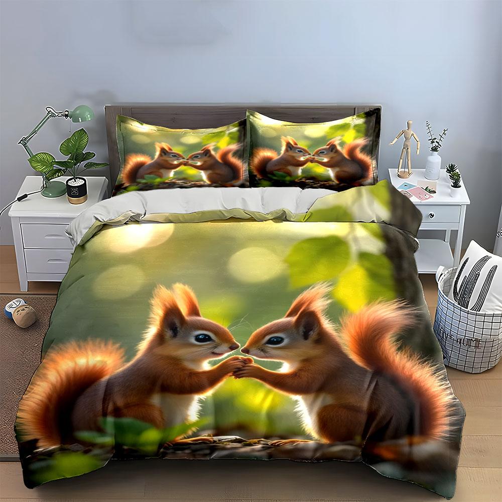 Cute Squirrel Forest Decor Set Multiple Sizes Kid'S And Adults' Bedroom Exquisite 3Pc Bedding Set, Gift