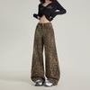 Amerikanischer Trend Leopardenmuster lässige Weitbeinjeans Damen Frühling und Herbst Modedesign lockere Mopping-Jeans