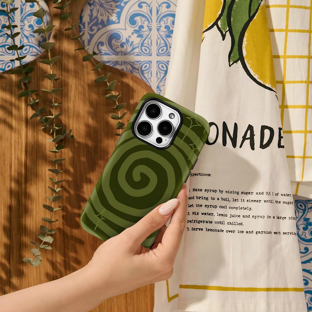 Green Spiral Phone Case for IPhone 17AIR 16E 16 15 14 13 12 11 17 Pro Max Plus Double-layer Back Cover