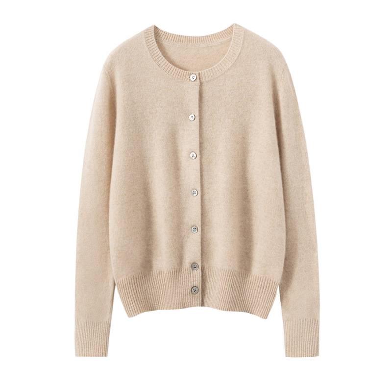 Women's 100% Pure Cashmere Loose Round Neck Cardigan - Autumn/Winter Fashion Solid Color Knit Sweater.