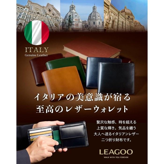 [LEAGOO] Men's Wallet 2-Fold Italian Leather (Black) Approx. 11.5cm X 9.6cm X 2cm