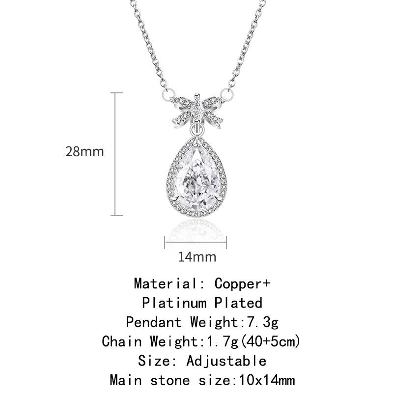 Bow Pendant Waterdrop Necklace High Carbon Diamond Zircon Ice Cut Necklace for Female Clavicle Chain Engagement Gift