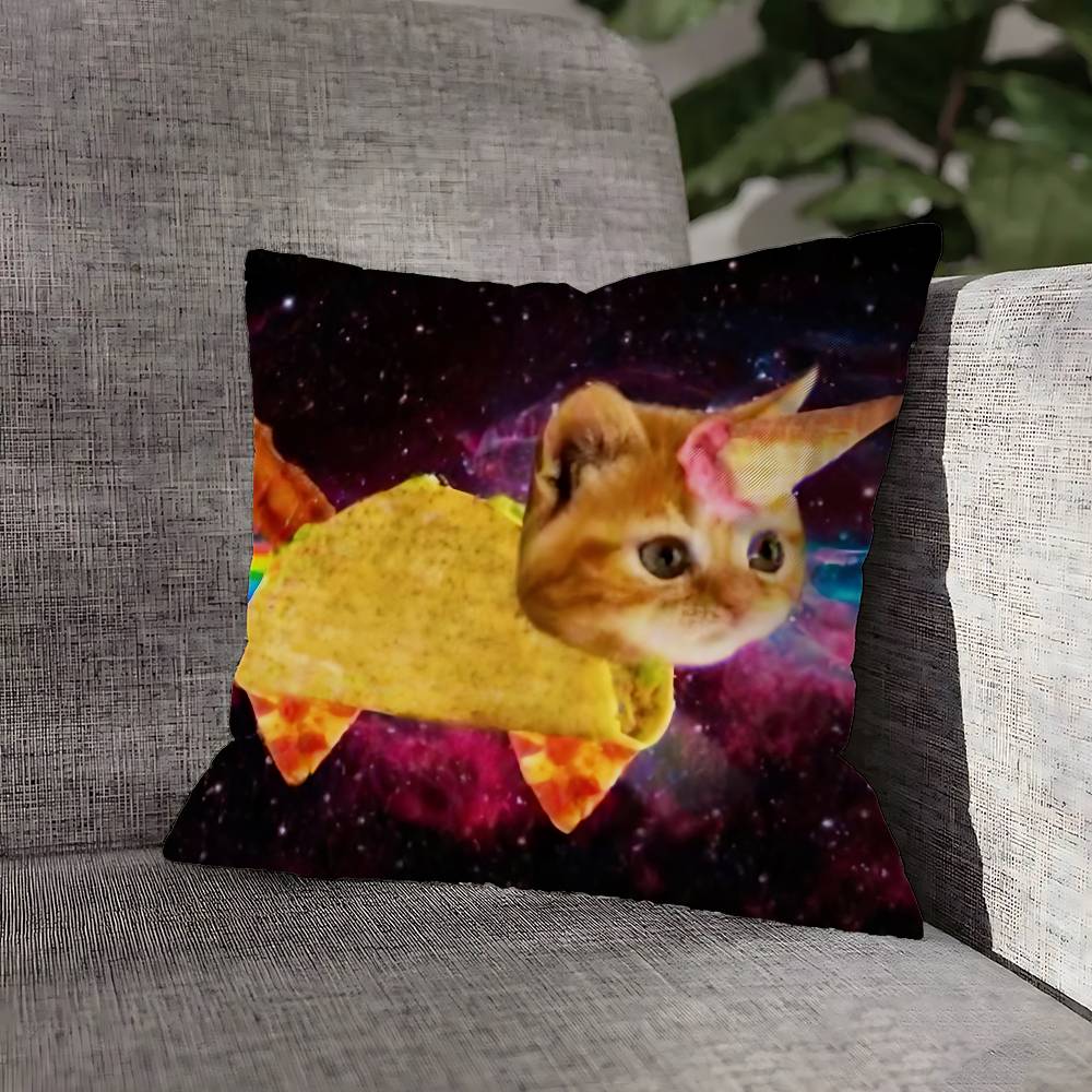 Cute Funny Rainbow Alien Cat Pillow Case For Sofa Decor Car Office Room Printing Cushion Cover Decorations and Protector