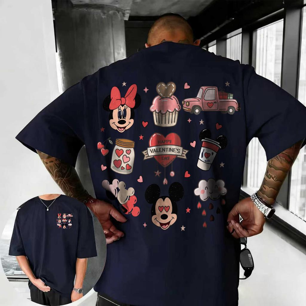 Letní 2026 Disney Roztomilé Tričko s Potiskem Mickey Mouse 100% Čistá Bavlna Krátký Rukáv Ležérní Volné Prodyšné Horní Díl Unisex