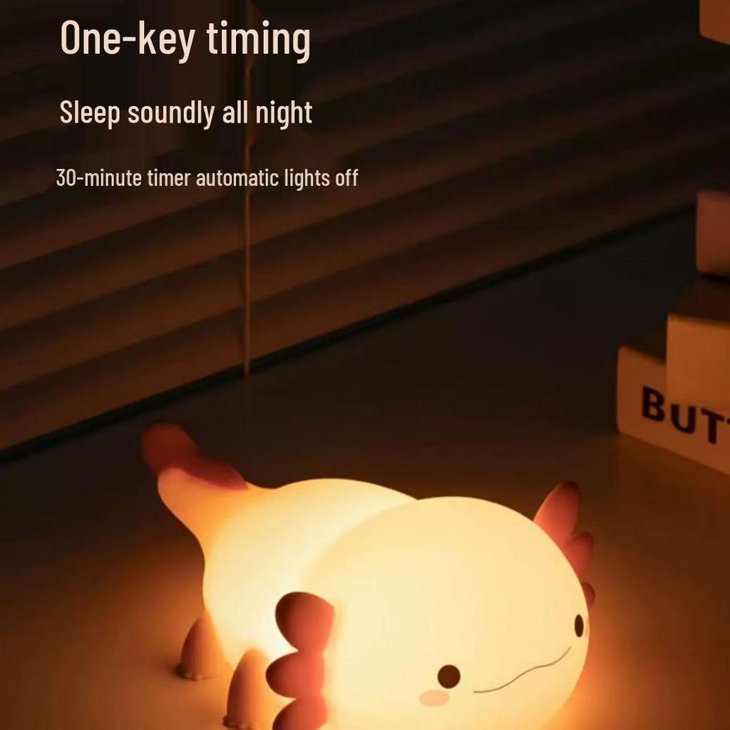 Rechargeable Axolotl Night Light with Timer – Touch-Control Bedside Lamp, Creative Gift