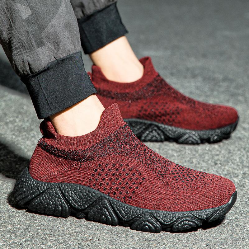 Men's Breathable Knitted Sneakers Slip-on Plus Size 39-47 Casual Sports Shoes Non-slip Lightweight Walking Footwear