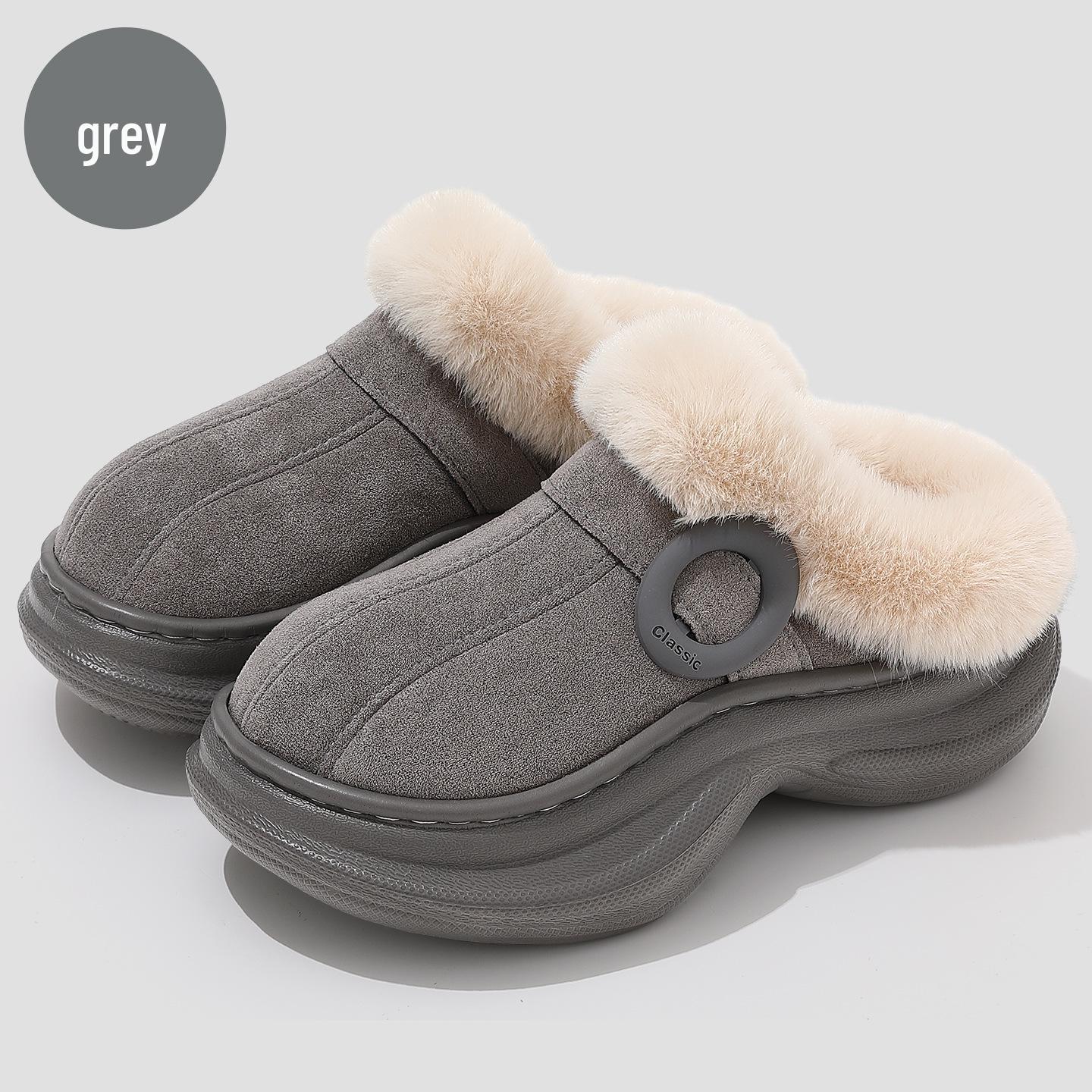 Women s Thick-soled Plush Cotton Slippers - Non-slip, Closed-toe, Velvet-lined for Autumn/Winter Indoor Use 40-41 серый