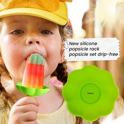 Suportes para Picolé Para Crianças Reutilizáveis Silicone Suporte Para Picolé Conjunto De 5 Com Ranhuras De Drenagem Anti-Gotejamento Suprimentos Para Festa Para