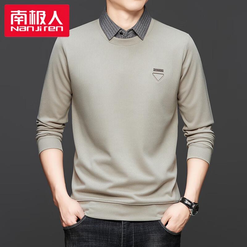 Nanjiren Men's Long Sleeve Faux Two-Piece Business Casual Polo Shirt