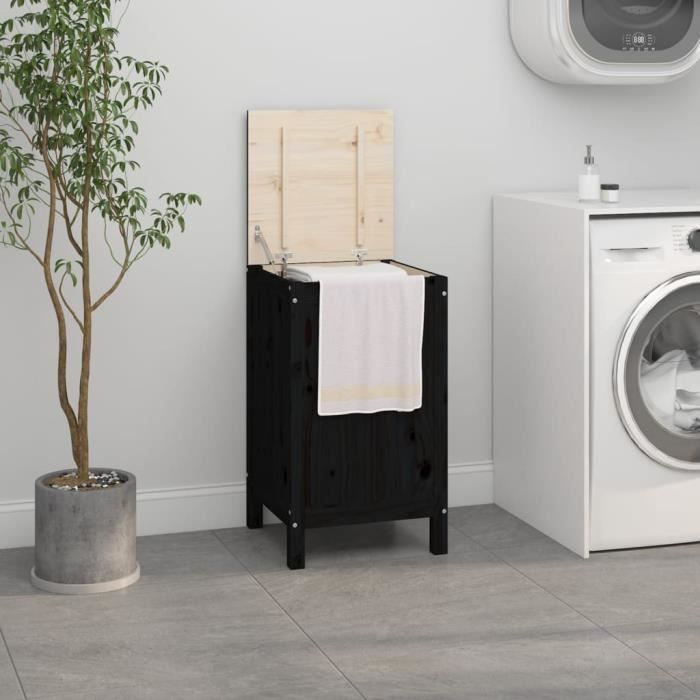 VidaXL Boîte à linge Noir 44x44x76 cm Bois massif de pin 823578