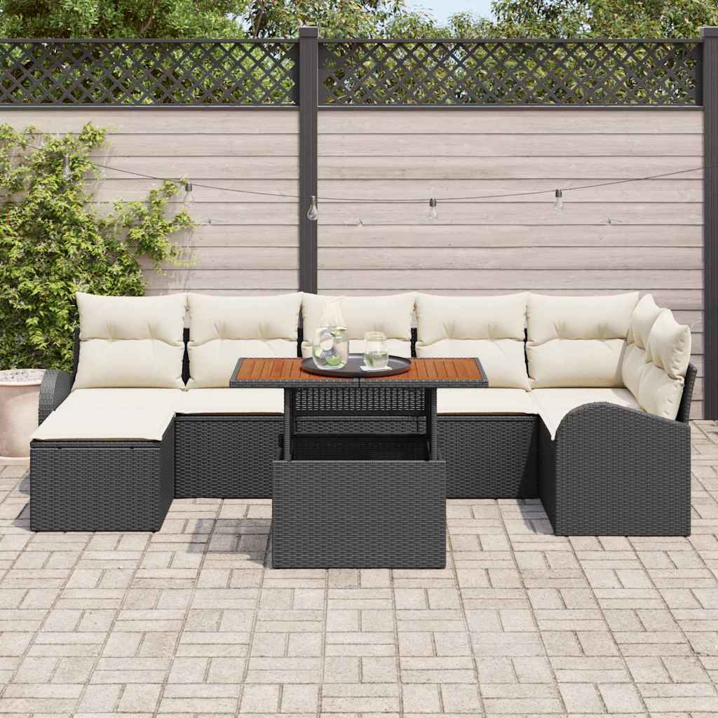 Garden Sofa Set with Storage 8 pcs Black Poly Rattan