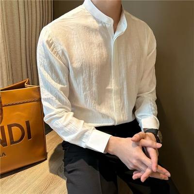 Long-sleeved Stand-up Collar Shirt Men's Spring and Summer New Style Japanese Hong Kong Style Ins Loose Casual Versatile Solid Color Top Men's Trendy