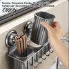 No Drill Wall Organizer Chopstick/Cutter Storage Rack, Mounted Suction Cup Installation, Heavy Duty Carbon Steel Space Saving Kitchen Rack Utensils
