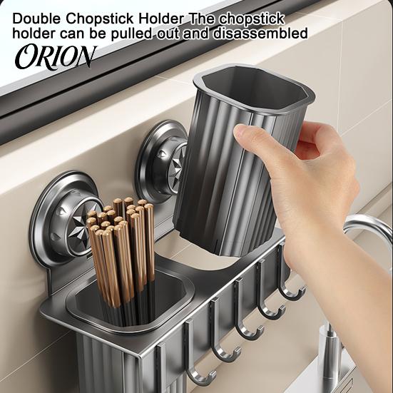 No Drill Wall Organizer Chopstick/Cutter Storage Rack, Mounted Suction Cup Installation, Heavy Duty Carbon Steel Space Saving Kitchen Rack Utensils