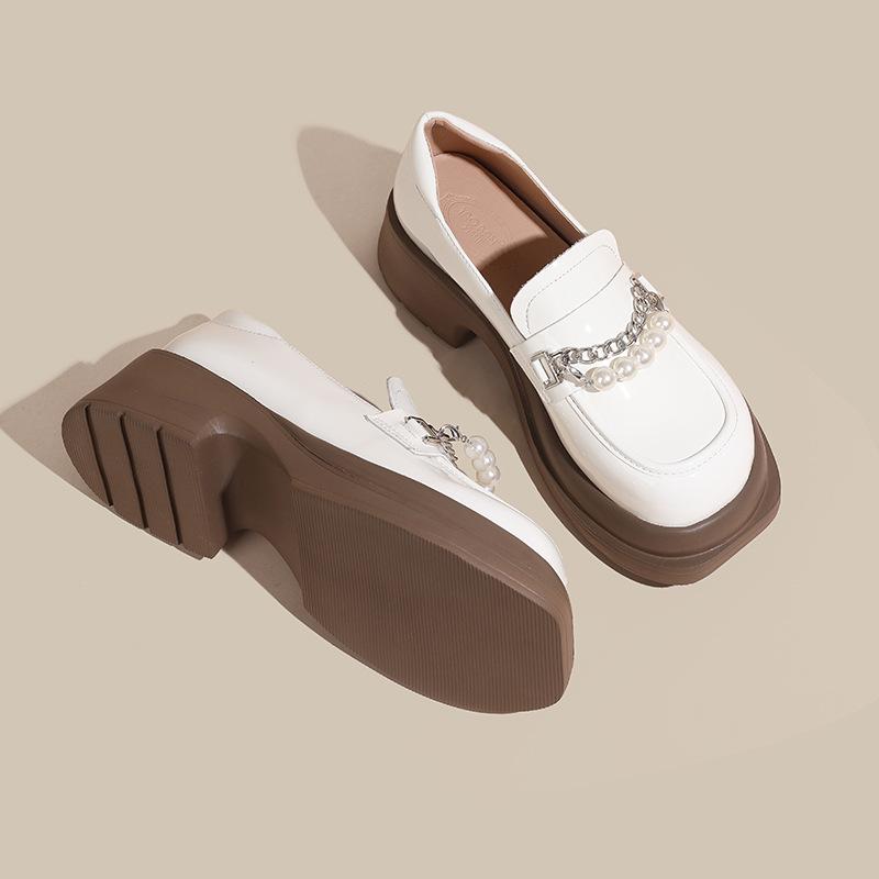 Thick-soled Women's New Spring Heightening White Small Leather Shoes One-pedal Women's Shoes Muffin Pearl Single Shoes