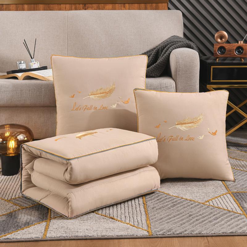 Dual-Use Embroidered Pillow Blanket: Office Nap & Car Cushion Combo