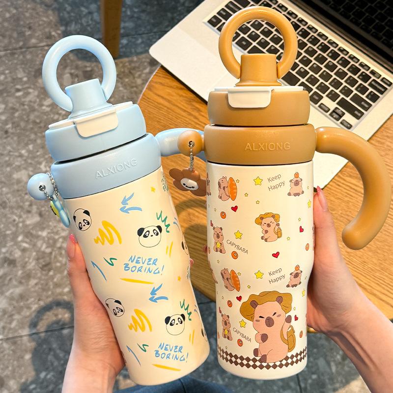 Big Mac thermos cup, large capacity water cup for women, new 2025 high-value ladies' straw office ice cup