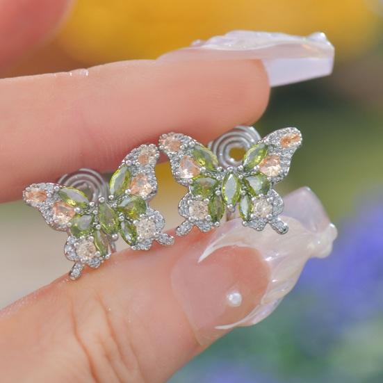 Butterfly Stud Earrings Olive Green Zircon Gemstone Ear Studs Butterfly Earrings Women Jewelry Gift for Birthdays Anniversaries