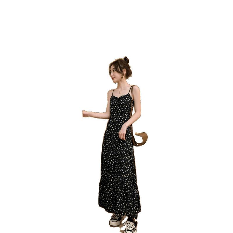 Women's French-Style Slimming Floral Camisole Dress - Summer Waist-Cinching Fairy Design