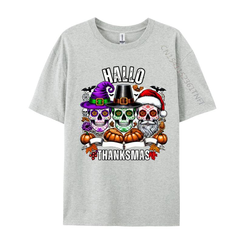 Sugar Skull Christmas Halloween Thanksgiving Hallothanksmas T-Shirts Character Men Tops T Shirt Pure Cotton Clothes