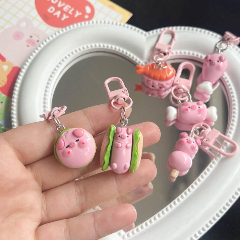 Pig Pendant Alloy Acrylic Material Long Lasting Use Animal Keychain for Bag