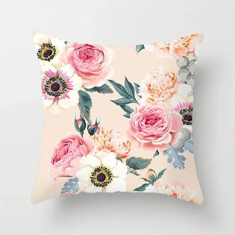 Luxury Home Decor Pillowcase Simple Red Pink Flower Pattern Cushion Cover Living Room Sofa Cushion Cover