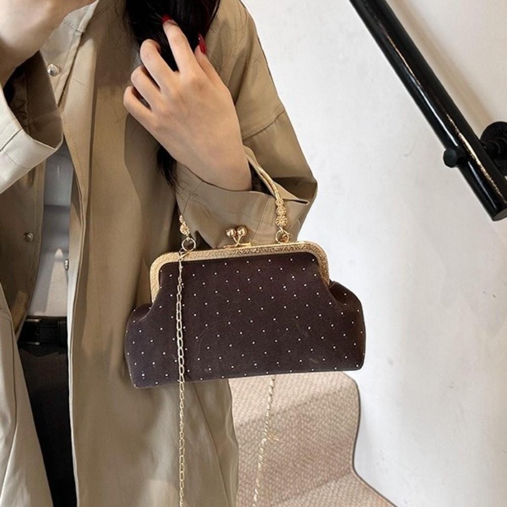 Polka Dot Ladies Evening Clutch Purse Clip Closure Retro Female Handbag Dinner Party