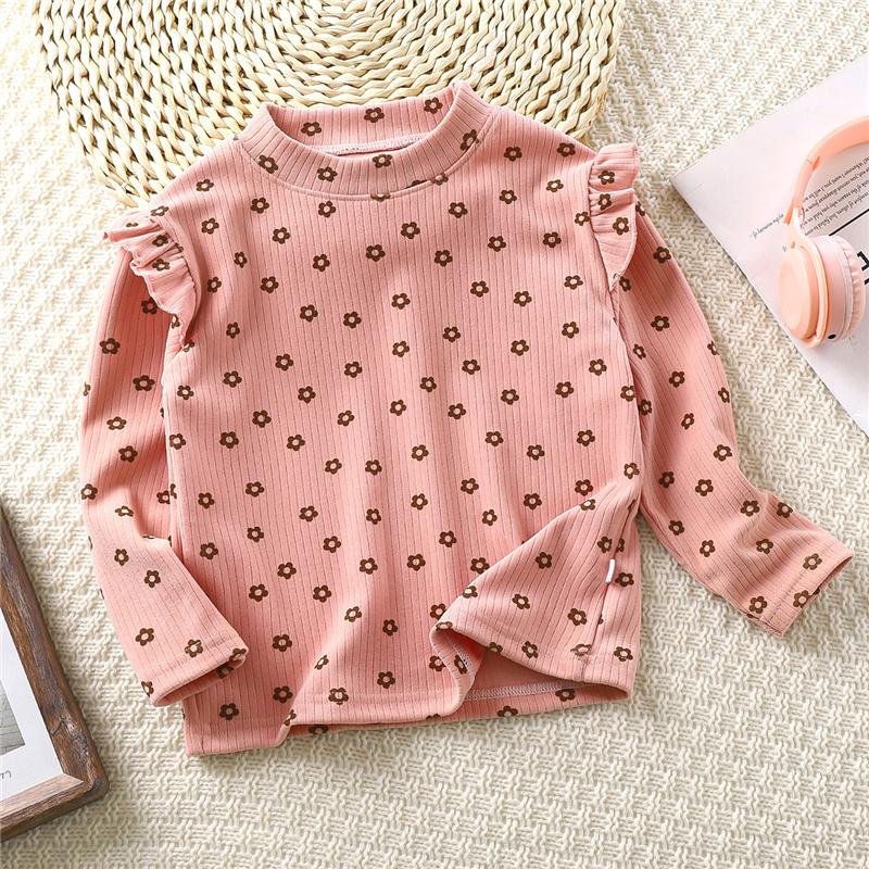 2-10Y Girls Flutter Sleeve T-Shirt Spring Autumn Blouse Floral Print Top Casual Tee for Toddler Kids