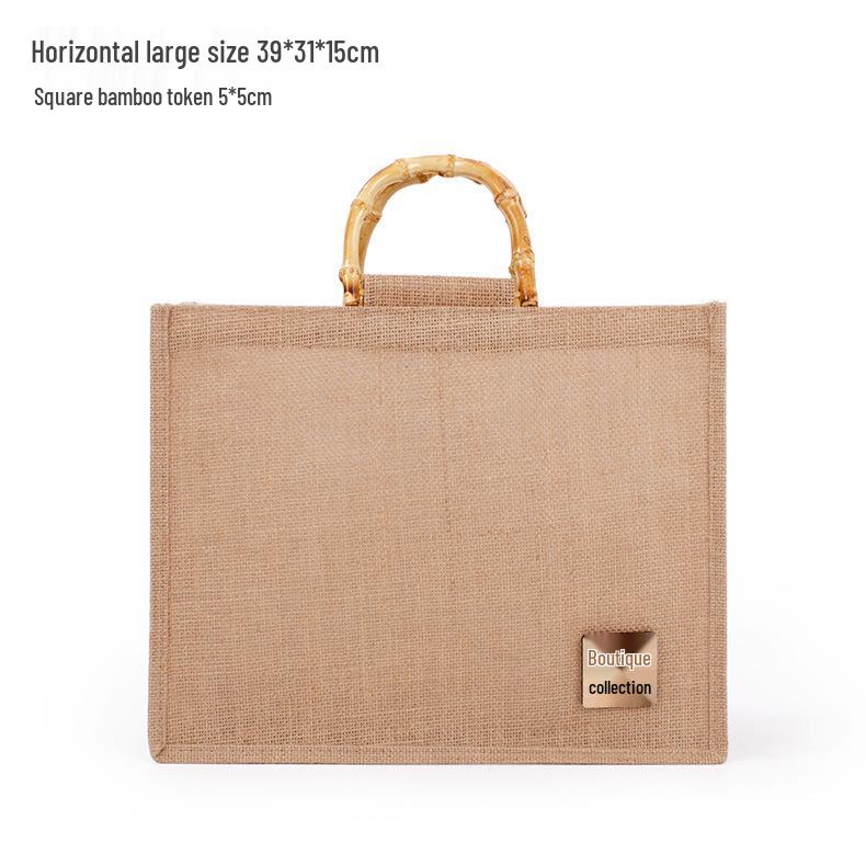Retro Bamboo Handle Jute Bag - Waterproof, Laminated, Eco-Friendly
