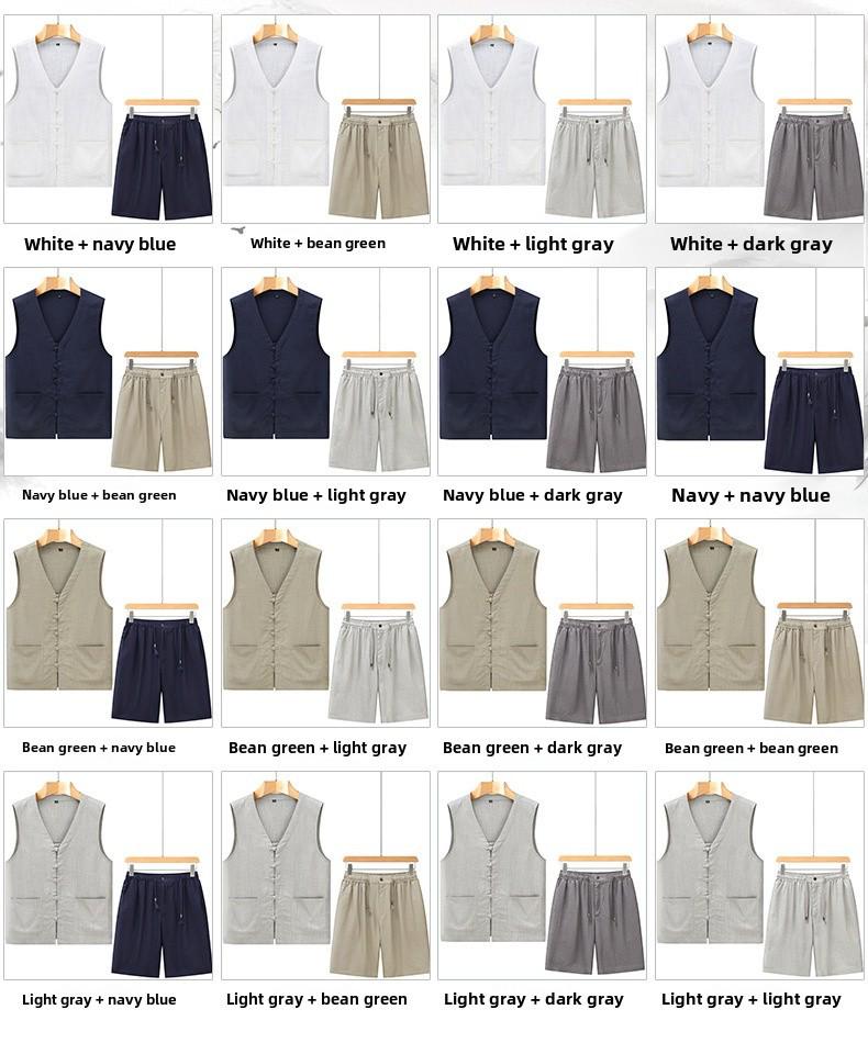 Men's Summer Linen Tang Suit Vest - Lightweight, Loose Fit, Sleeveless, Perfect for Middle-aged and Elderly.