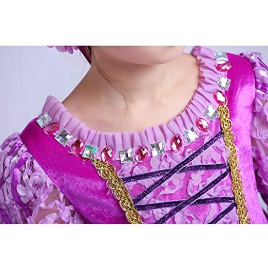 Rapunzel Princess Kids Purple [MANAMANA] Children's Dress, Dress, Tiara, Stick, 3-Piece Set, Costume, Purple, Girls, 130, 130cm,
