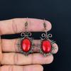 Red Coral Handmade Gemstone Earrings, 999 Copper Wire Wrapped Earrings Antique Jewelry, For Engagement Gift
