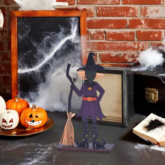 Halloween Wooden Ghost Sign Cute Ghost Witch Pumpkin Tiered Tray Decoration for Home Shelf Mantel Tabletop Windowsill Decor