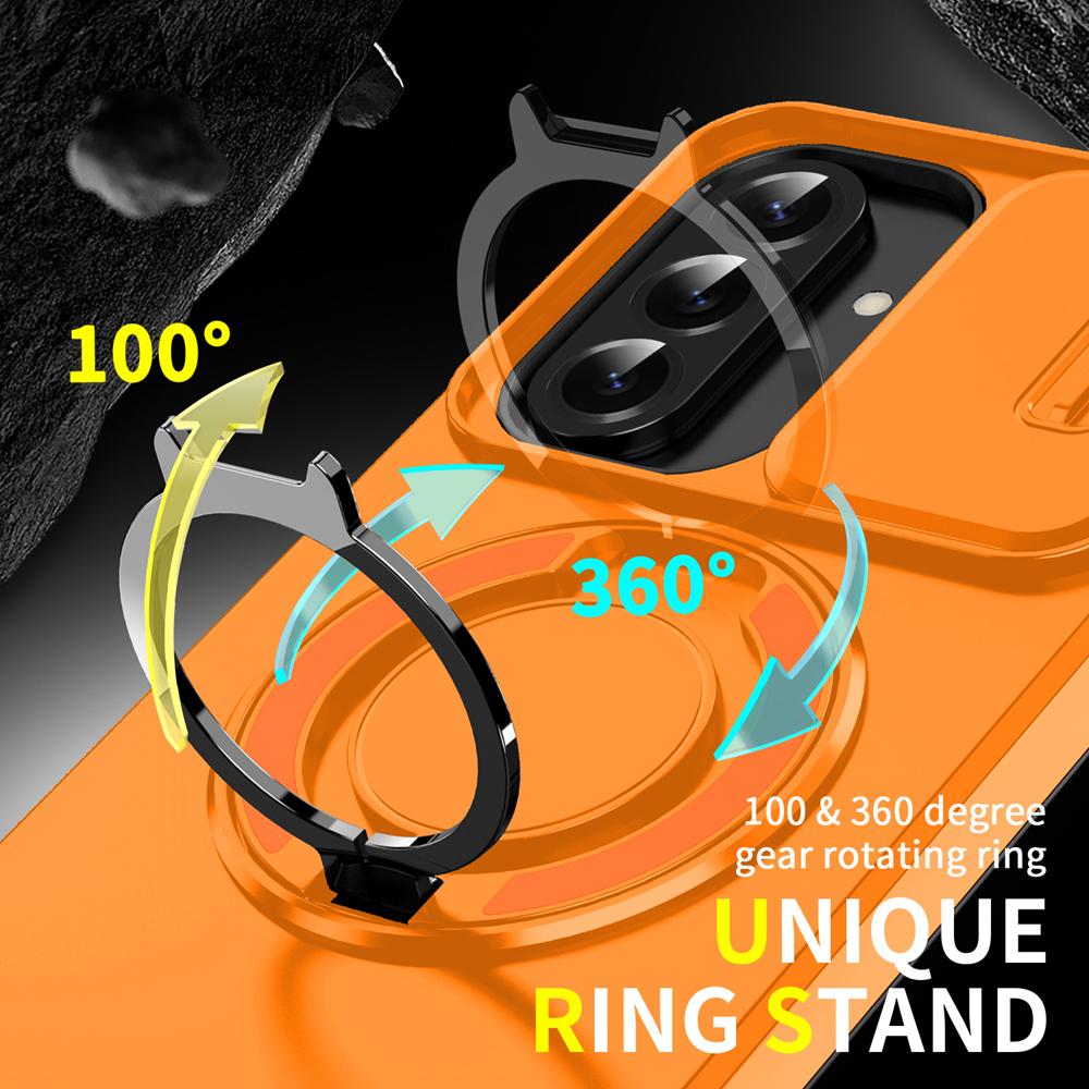 KEYSION 360° Ring Stand Phone Case for Samsung A56 5G A36 A26 5G Slide Camera Protection Magnetic Shockproof Cover for Galaxy A16 4G 5G