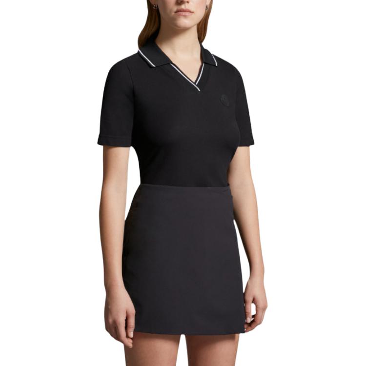 Moncler Logo Patch Slim Fit Short Sleeve Polo Shirt Women Tops Black K1-093-8A00004-899TW-999