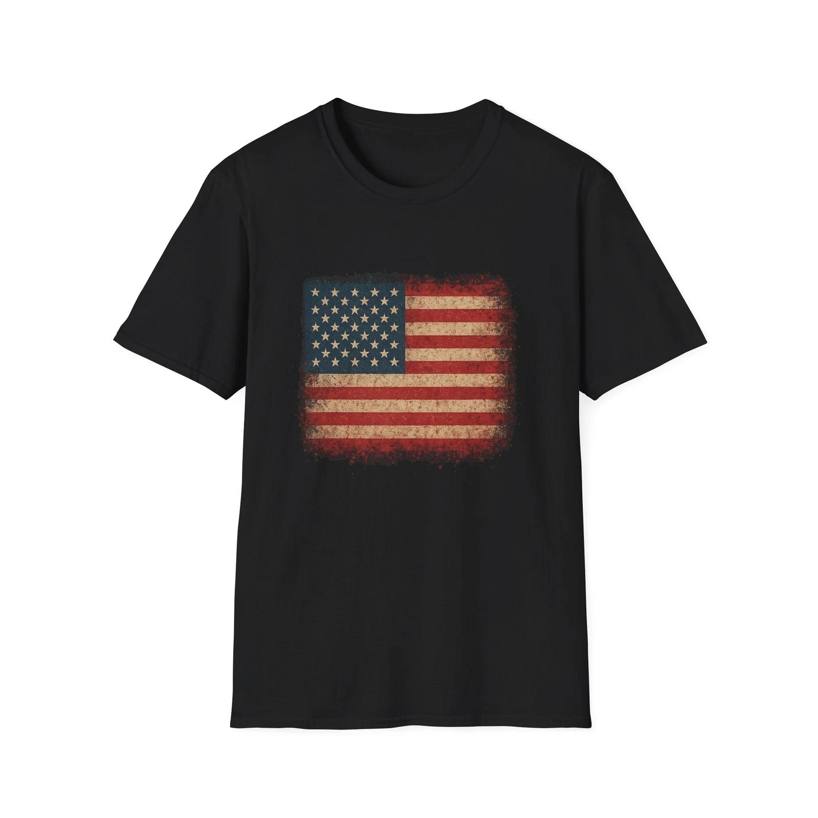Vintage American Flag T-Shirt Unisex Softstyle Tee Patriotic Apparel 4th of July S