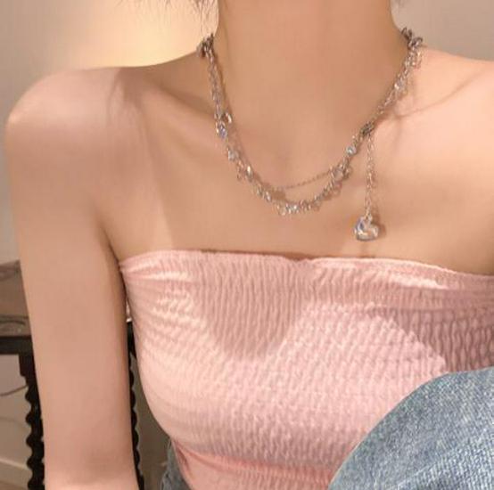 

Набір намиста та сережок у формі серця з рожевим діамантом і цирконом – милий, крутий стиль гарячої дівчини, легкий розкішний ланцюжок для ключиці