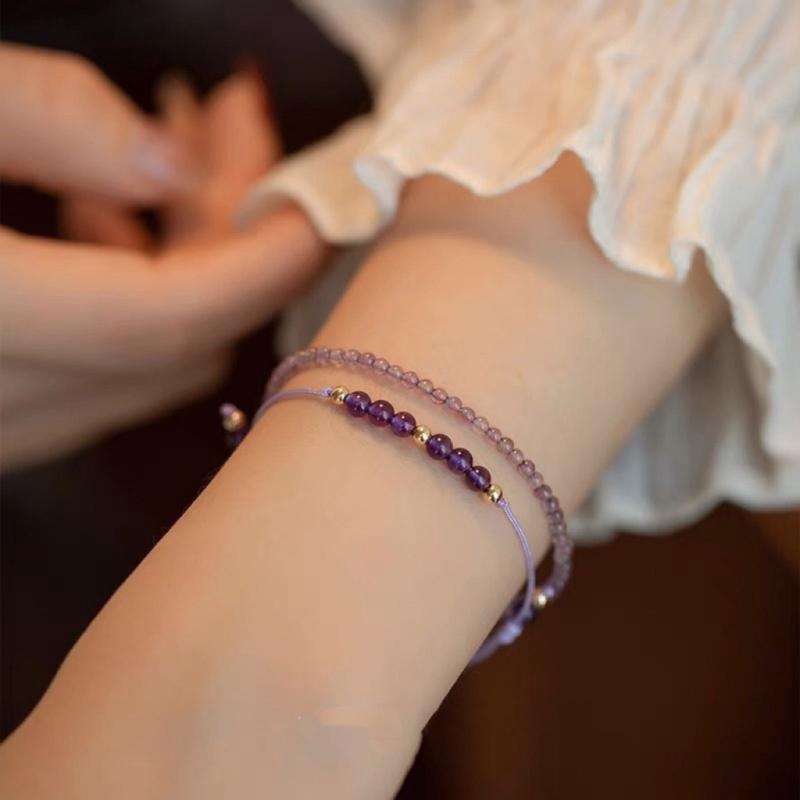 Natural Amethyst Stackable Bracelet With Gold Beads for Women Elegant Layering Jewelry Spiritual Healing Crystals Gift