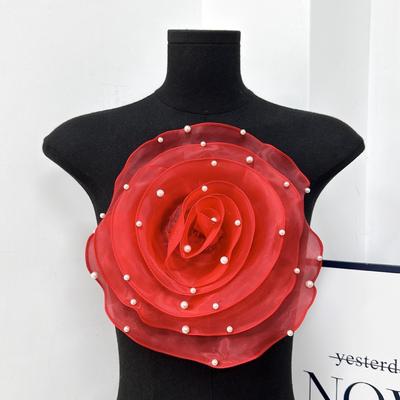 Cute 3D Organza Fabric Rose Flowers Patch Artificial 26.5cm 3D Flower Head Chest Flower Brooch Accessories