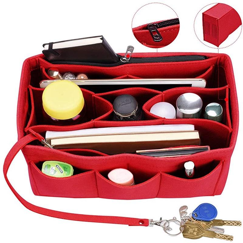 Large Capacity Felt Liner Makeup Bag with Detachable Medium Bag Organizer