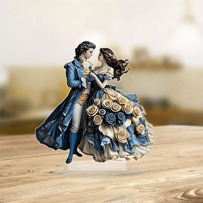 2D 8in Romantic Prince and Princess Dancing Art Sculpture Acrylic Flat Home Table Decoration Couple Party Festival Gift