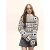 Shiyiyue Fair Isle Fur Collar Coat for Women, Autumn and Winter Vintage Loose Furry Thickened Slimming Warm Top