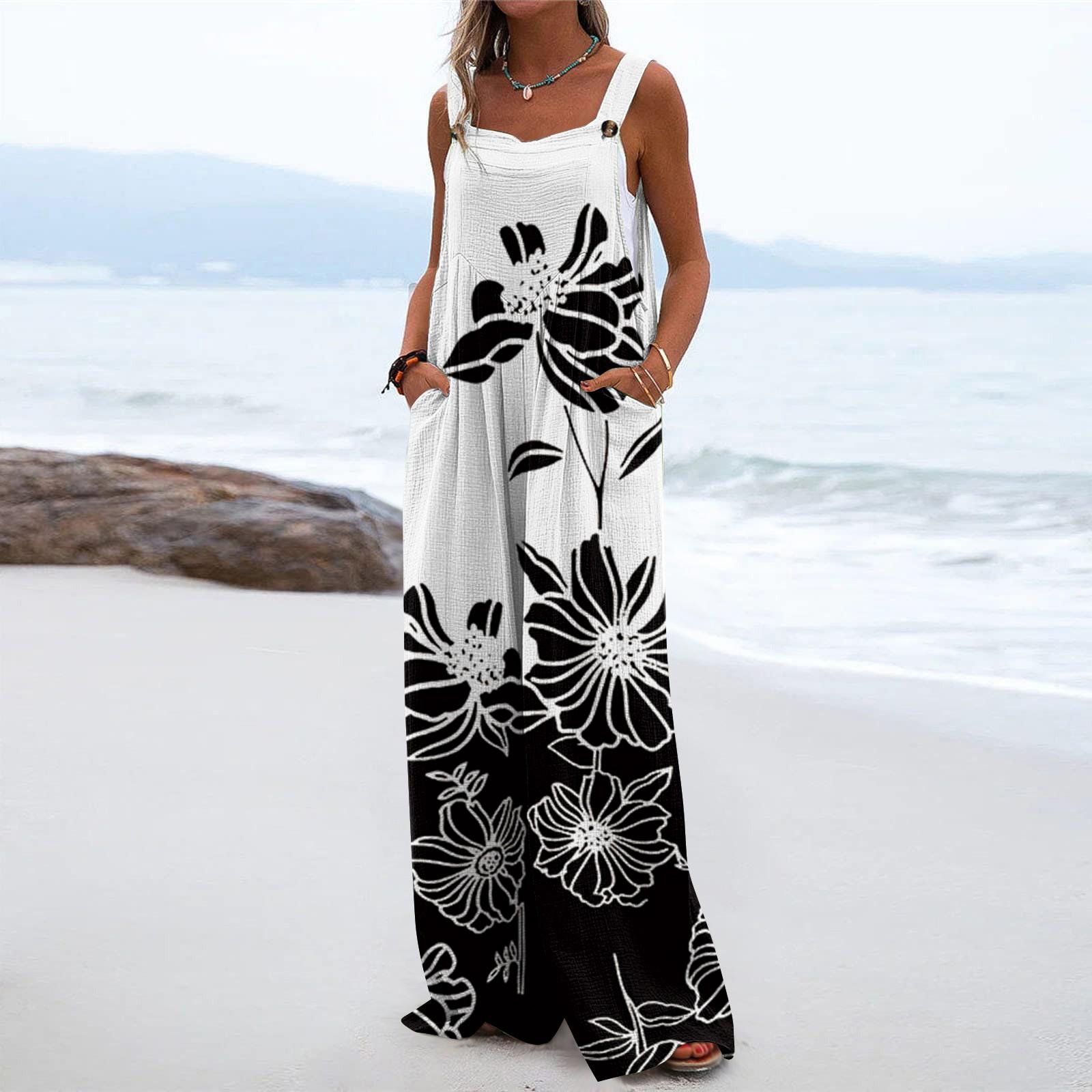 

Женский комбинезон, повседневный свободный комбинезон без рукавов с регулируемыми бретелями, широкий комбинезон с карманами M белый