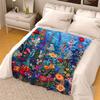 Lebhafte bestickte Blumendecke - Buntes Wildblumendesign auf Blau für Naturliebhaber & Gemütliche Wohnkultur