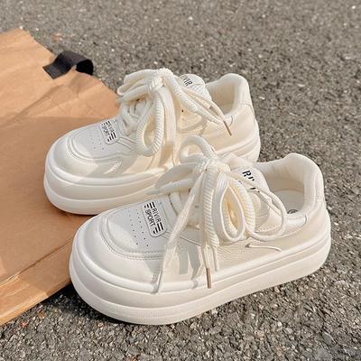 Grube podeszwy okrągłe buty z dużą głową damskie wiosenne nowe uniwersalne buty typu flow casualowe małe białe buty