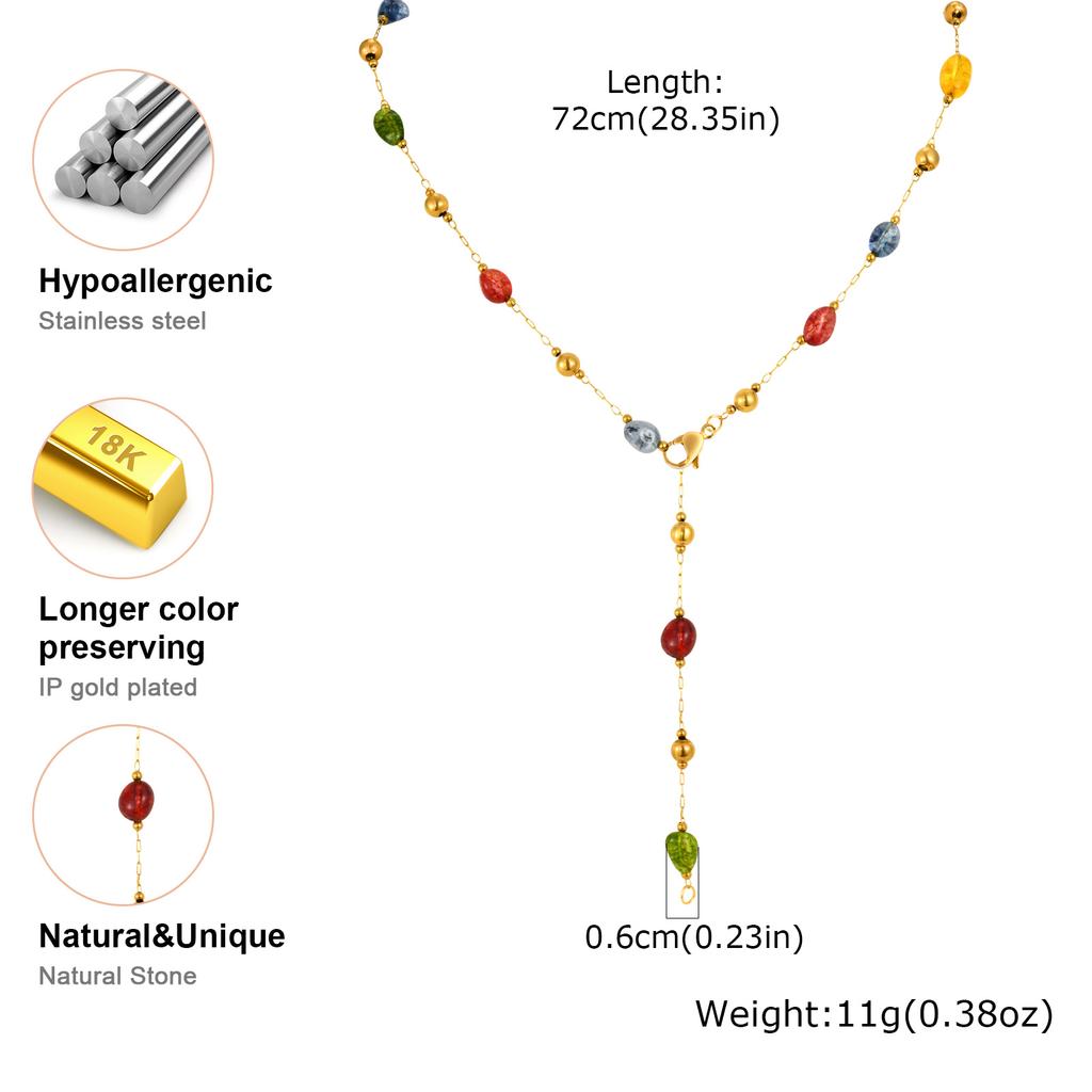 Collier en Pierre Naturelle Multicolore Arc-en-ciel en Forme de Y pour Femmes, Collier Chaîne Boho à Perles en Acier Inoxydable, Bijoux de Fête Tendance